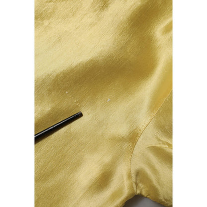 Dolce & Gabbana Yellow Silk Satin Floral Lace Short Sleeves Top Dolce & Gabbana