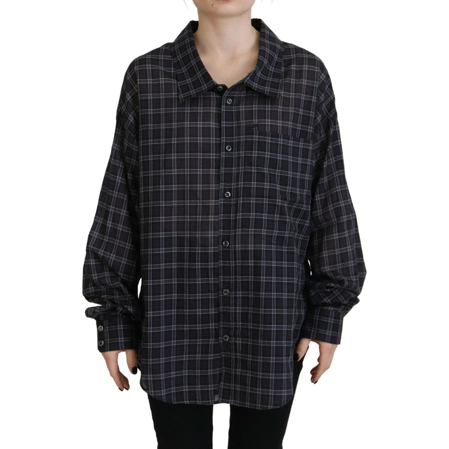 Dsquared² Black Checkered Collared Button Long Sleeves Shirt 1728,67345645728,Black,Clothing,Dsquared²,IT38 | XS,Material: 100% Cotton,Pattern - Shirts - Clothing,Preowned / Defect,Shirts - Clothing,Tops & T-Shirts - Women - Clothing,Women
