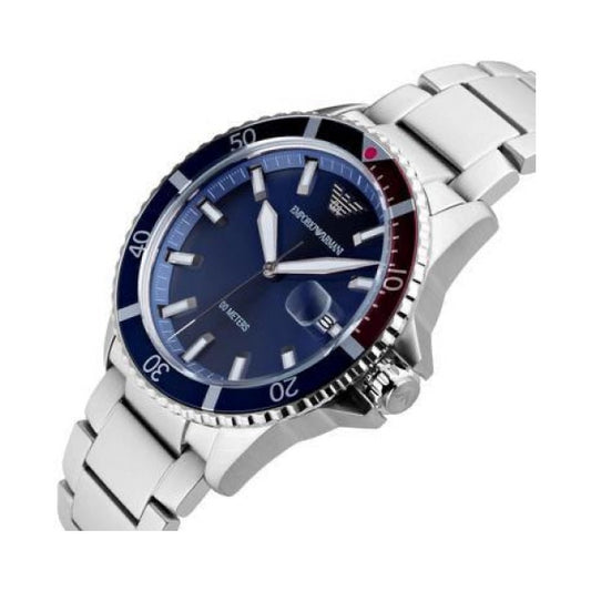 EMPORIO ARMANI MOD. AR11339 men's wristwatch with stainless steel case and bracelet, blue dial, quartz movement, water-resistant 10 ATM.