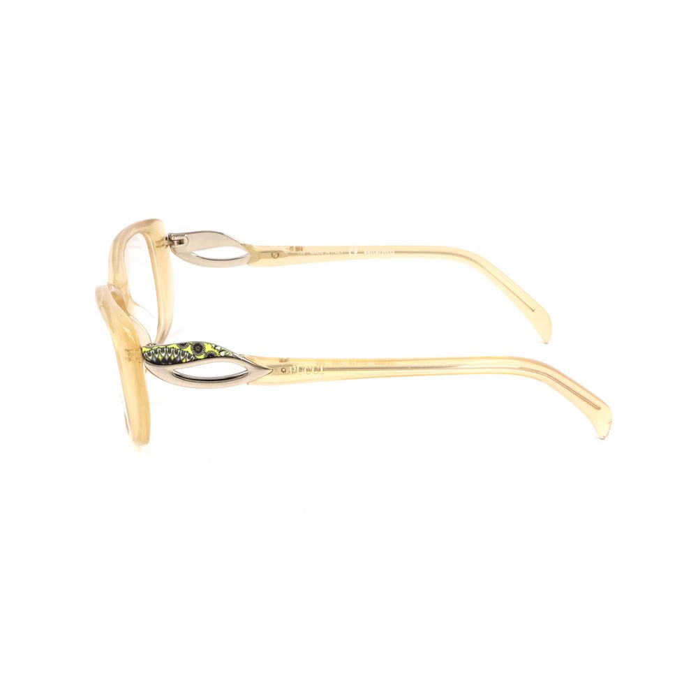 Side view of Emilio Pucci Orange Plastic Frames with honey color highlighting temple design, model EP2684244, lens/bridge/temple: 52/16/135 mm.