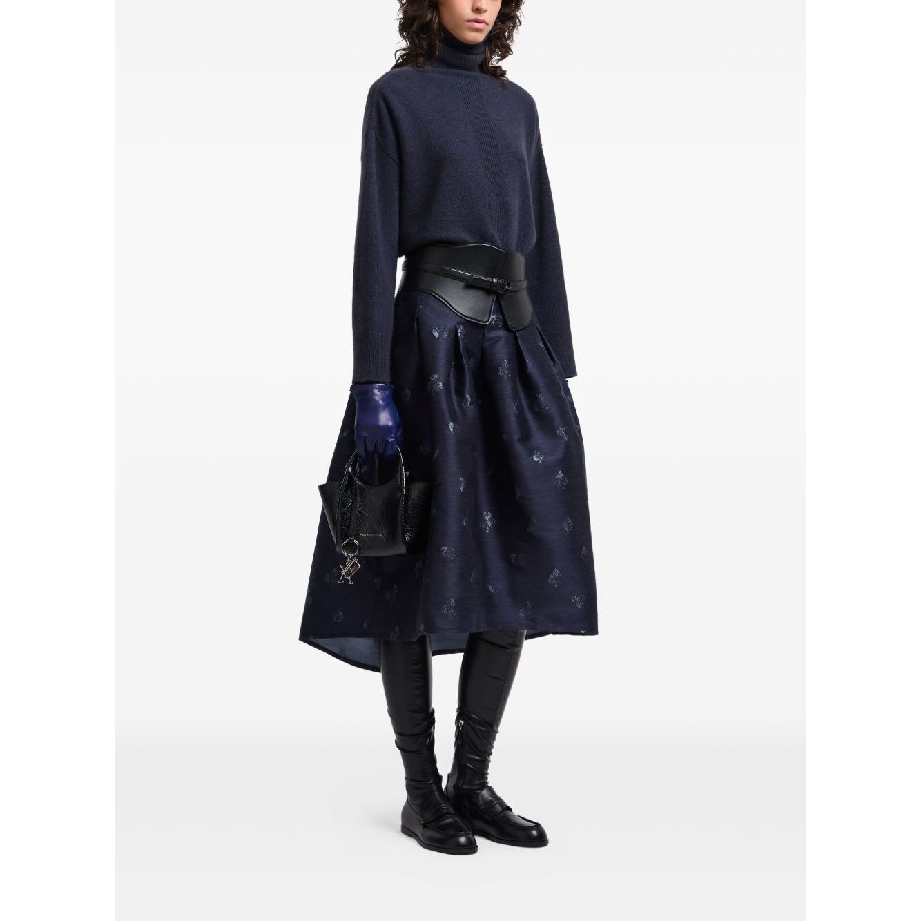Emporio Armani Sweaters Blue - dark blue roll neck ribbed knit wool sweater with long sleeves and straight hemline.