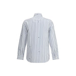 Back view of Etro Striped Shirt made of jacquard cotton with micro Pegasus, featuring a pointed collar and double-button cuffs.