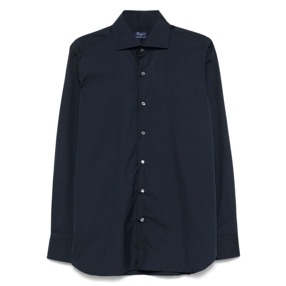 FINAMORE 1925 NAPOLI Shirts Blue - Classic blue Napoli cotton shirt with button fastening, collar, and hem.