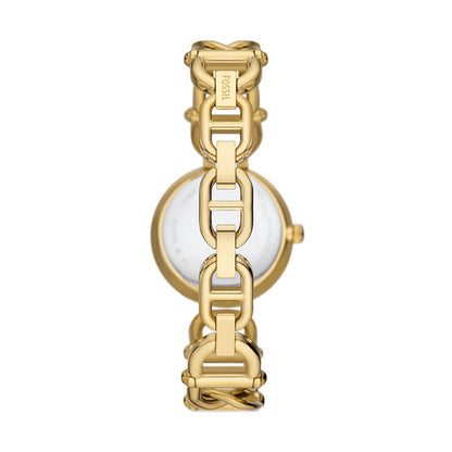 FOSSIL Mod. ES5272 ladies wristwatch with 30mm gold SS IP case, quartz movement, and official packaging, water resistant to 5 ATM