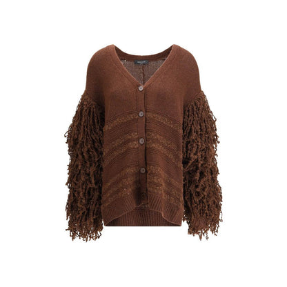 Fabiana Filippi Brown Camel Hair Cardigan with ruffled sleeves and button closure