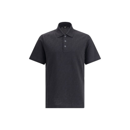Fendi Black Cotton Polo Shirt with ribbed collar and FF jacquard print, offering a sophisticated and versatile look for AW25 season.