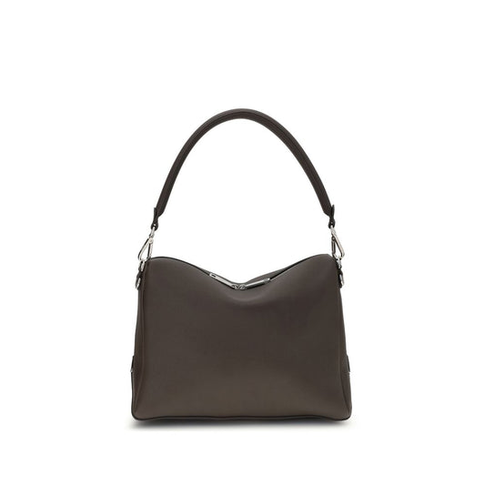 Fendi Brown Calf Leather Bos Taurus Shoulder Bag with FF metal accents and palladium-finish hardware.