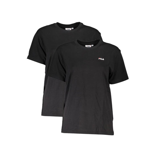 Fila Black Cotton Women T-Shirt, short sleeve, organic cotton, crew neck, bold Fila logo, twin pack, versatile casual wear, chic and comfortable.