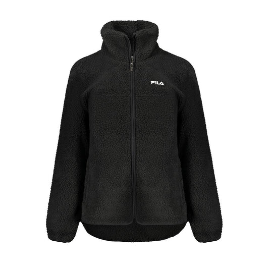 Fila Black Polyester Jackets & Coat with long sleeves, embroidery, zipper closure, and two external pockets.