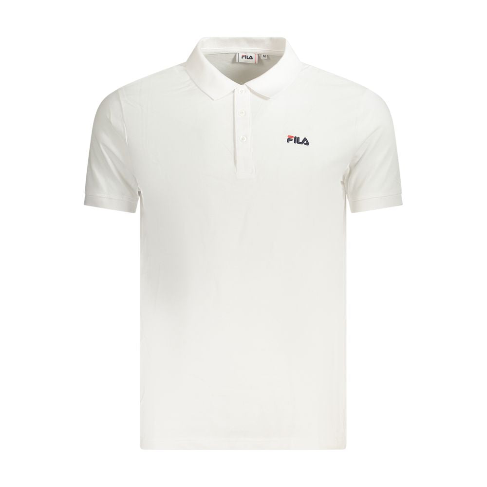 Fila White Cotton Men Polo Shirt with iconic embroidery and 3-button placket for casual elegance.
