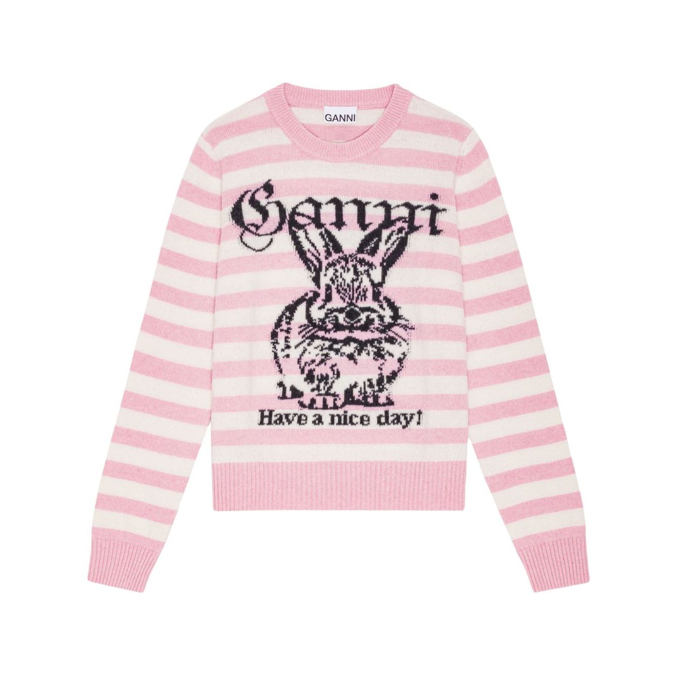 Ganni Striped Graphic Wool Bunny Jumper