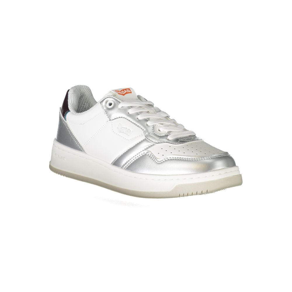 Gas White Polyester Sneaker with ken metal, contrast details, logo, and laces. Perfect sports footwear for style and performance.