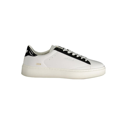 Gas White Polyester Women Sneaker with black details and logo print, sporty chic design for style and comfort.