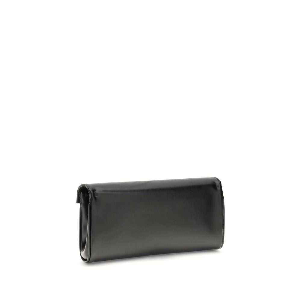 Giuseppe Zanotti Black Leather Clutch Bag with smooth surface and iconic logoed metal closure.