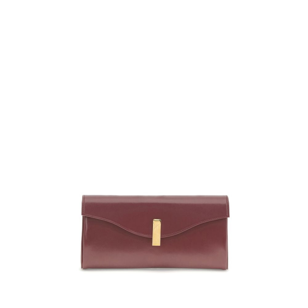 Giuseppe Zanotti Brown Leather Clutch Bag with gold-tone chain and logoed metal closure, elegant and compact accessory for stylish looks.