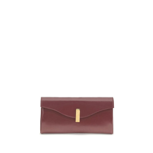Giuseppe Zanotti Brown Leather Clutch Bag with gold-tone chain and logoed metal closure, elegant and compact accessory for stylish looks.