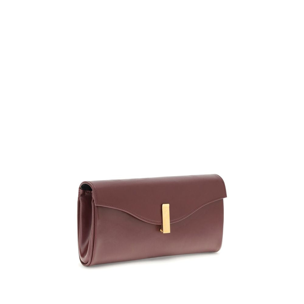 Giuseppe Zanotti Brown Leather Clutch Bag with gold-tone chain and logoed metal closure, compact and elegant fashion accessory