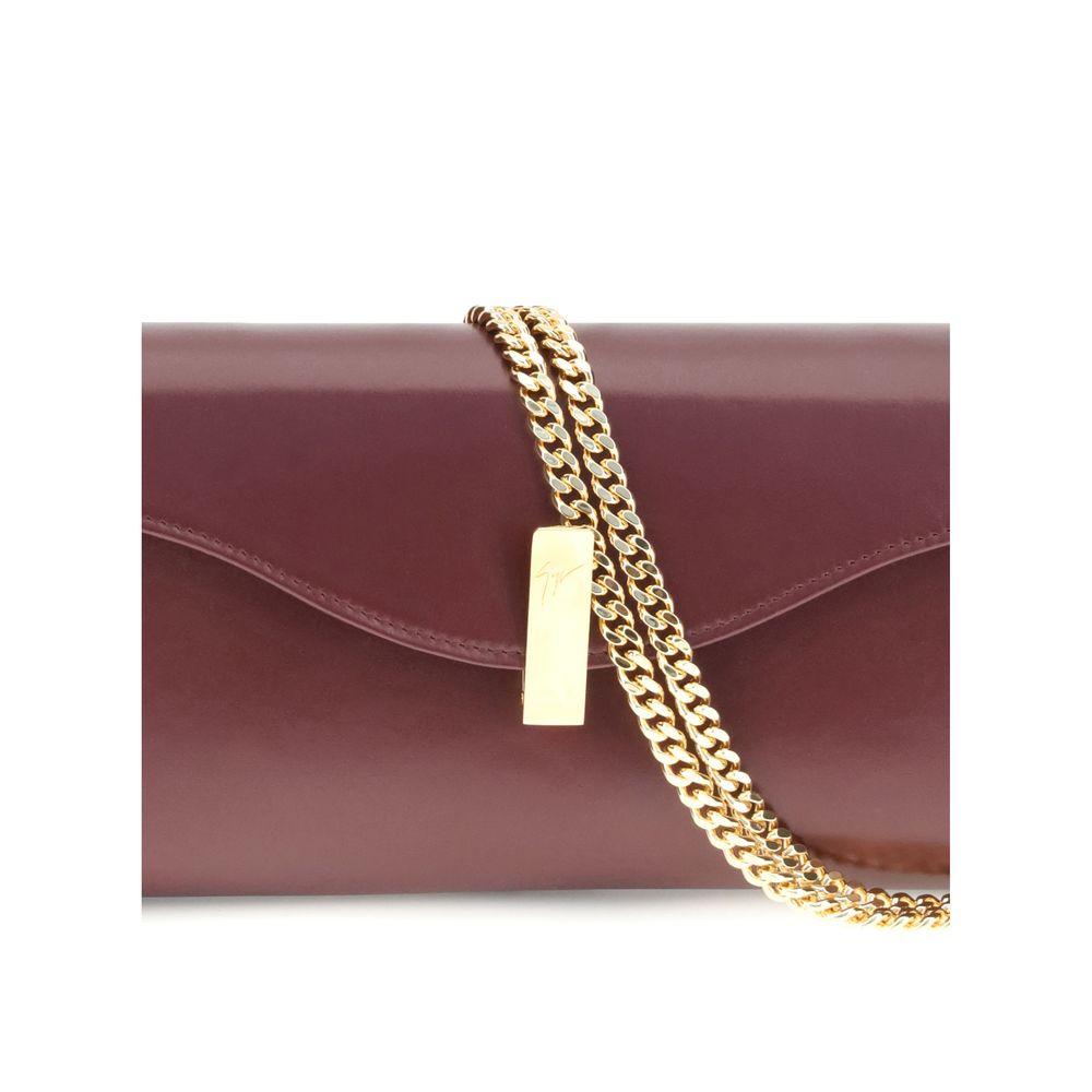 Giuseppe Zanotti Brown Leather Clutch Bag with gold chain and logoed metal closure