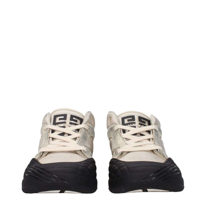 Givenchy Beige Fabric Chunky Sneakers with lace-up closure, vintage effect, logos on front and back, rubber sole, and round toe.