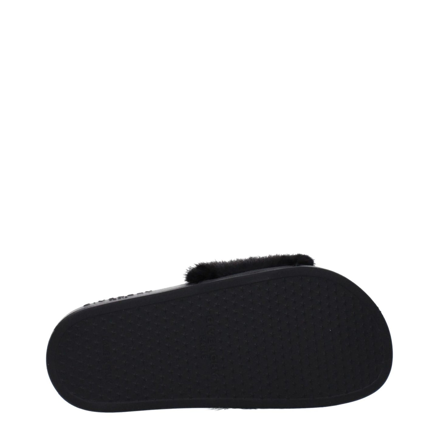 Sole view of Givenchy Black Cotton Slippers with rubber sole and side logo, showcasing open toe style. MPN: BE08209806001, casual design.