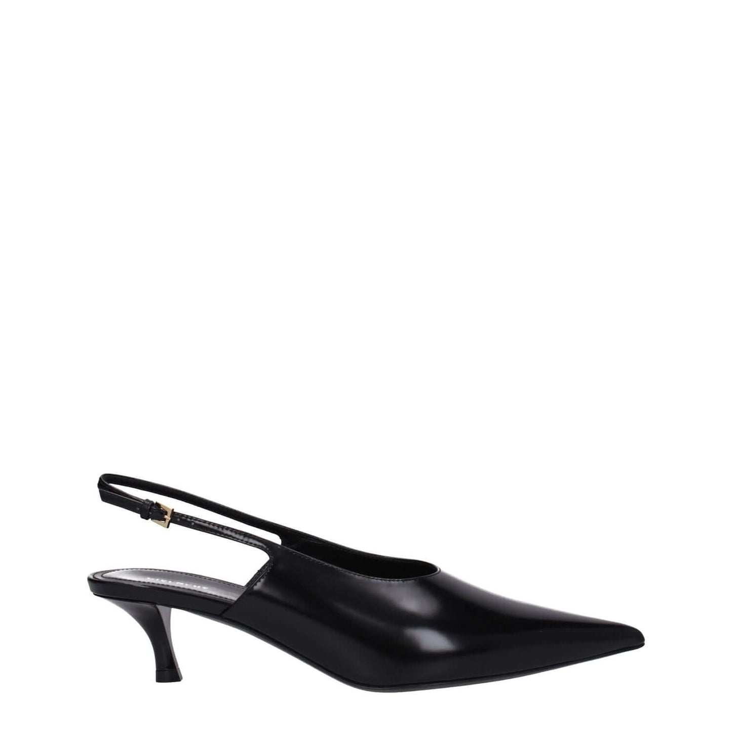 Givenchy Black Leather Mid Heel Pumps with buckle closure and pointy toe, style code F78564, 5.5 cm heel, high-quality leather sole.