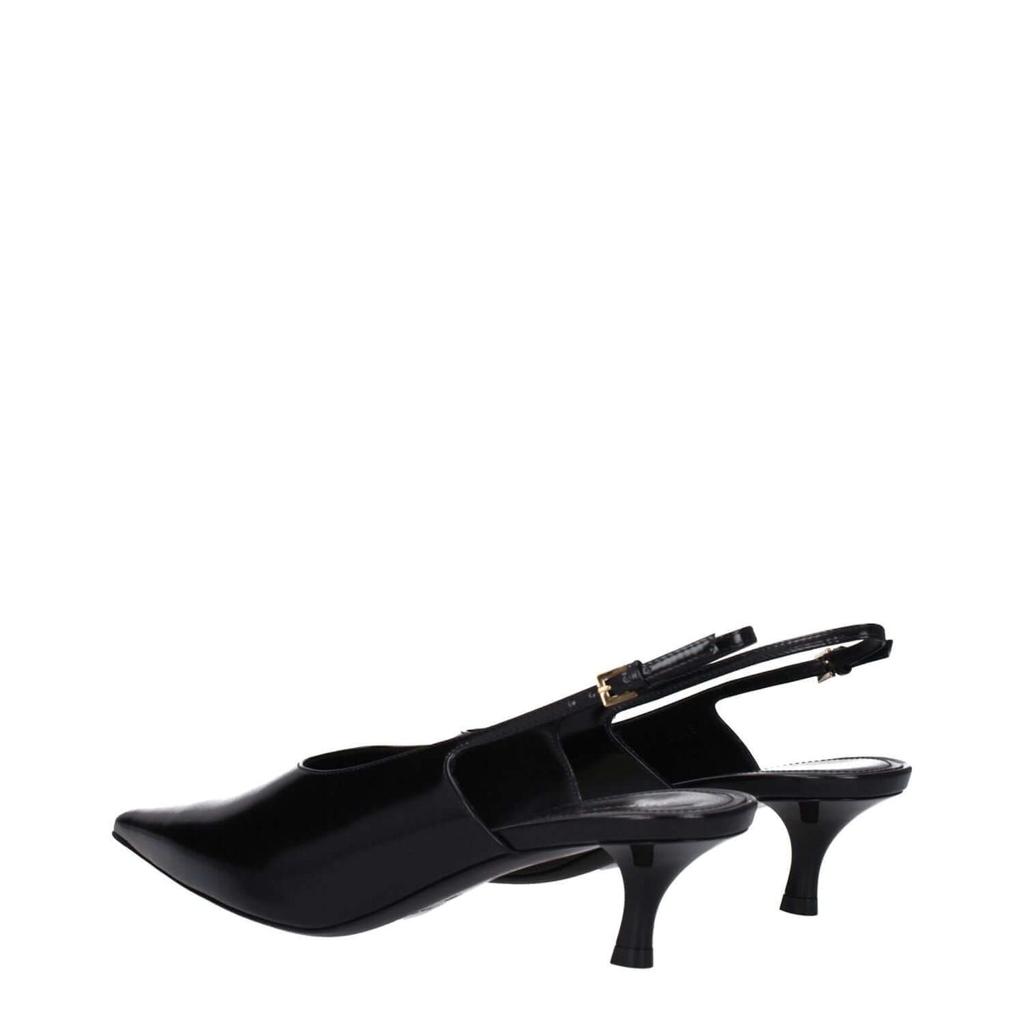 Givenchy Black Leather Mid Heel Pumps with buckle closure and pointy toe. Women's casual leather sandals, 5.5 cm mid heels.