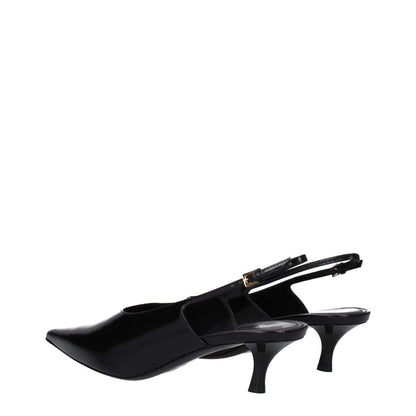 Givenchy Black Leather Mid Heel Pumps with buckle closure and pointy toe. Women's casual leather sandals, 5.5 cm mid heels.