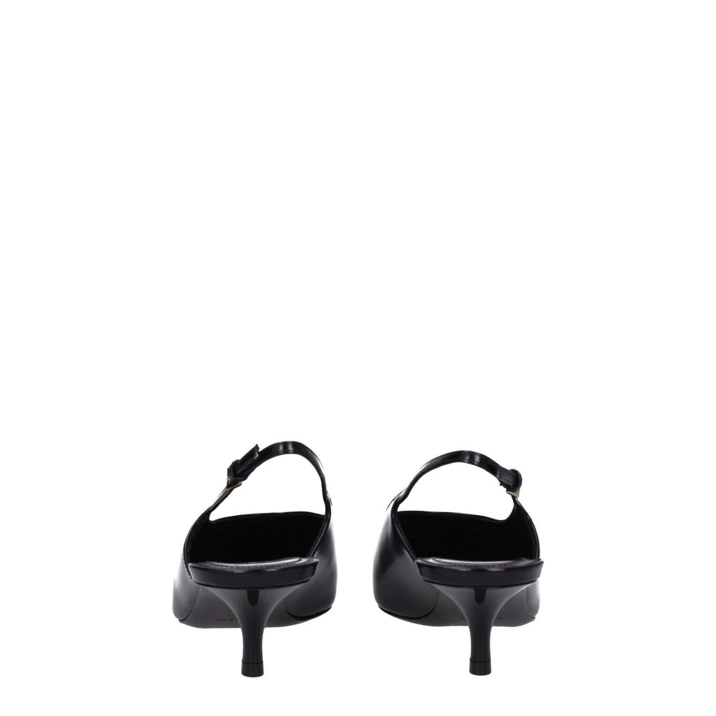 Rear view of Givenchy Black Leather Mid Heel Pumps with buckle closure and pointy toe design, showcasing 5.5 cm mid heels.