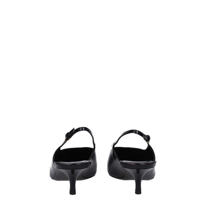 Rear view of Givenchy Black Leather Mid Heel Pumps with buckle closure and pointy toe design, showcasing 5.5 cm mid heels.