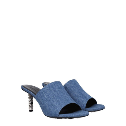 Givenchy Blue Fabric Platform Sandals with open toe design, denim color accents, and 7 cm mid heels, perfect for casual style.