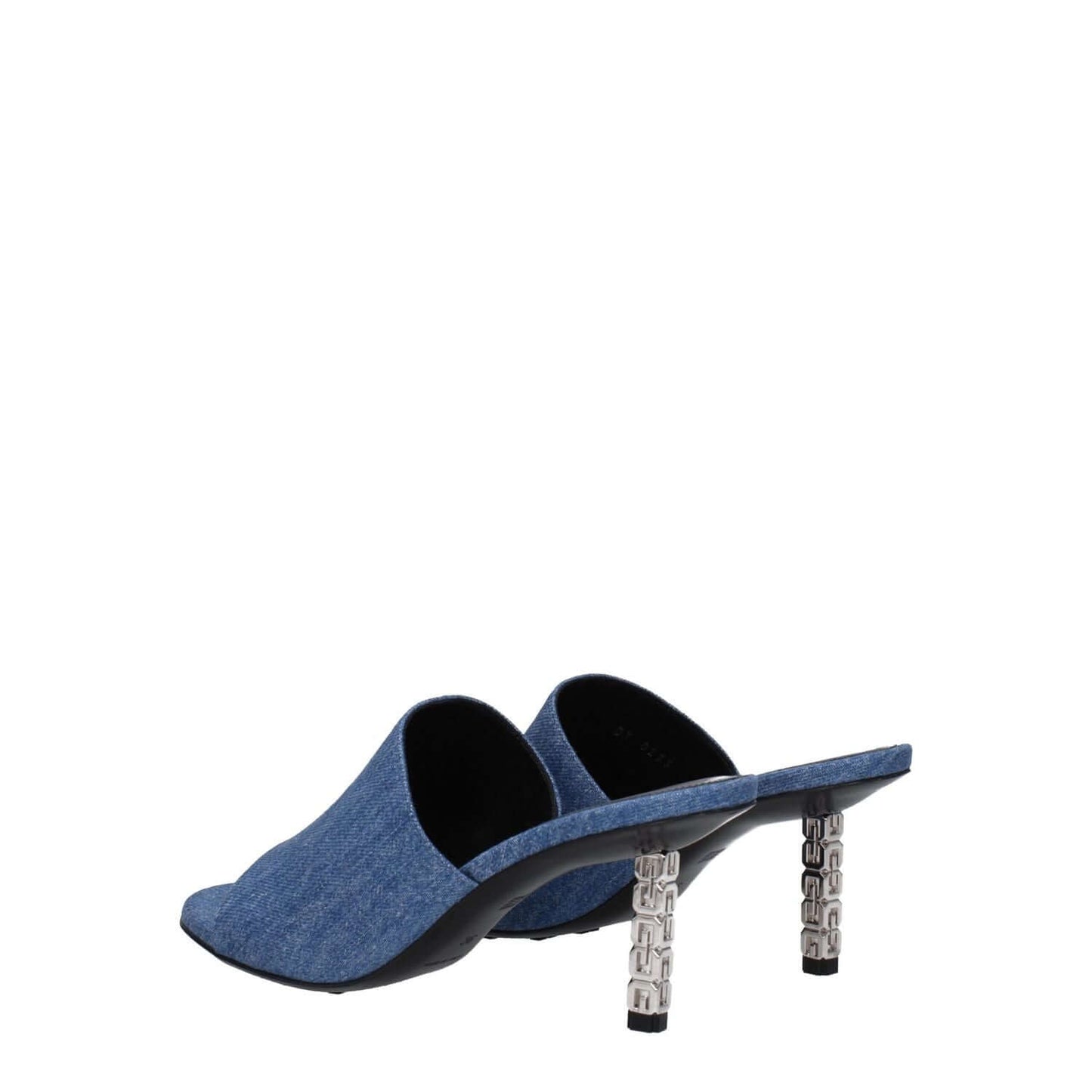 Givenchy Blue Fabric Platform Sandals with open toe and denim mid heels, leather sole, style code BE3083E1TM420, casual style.
