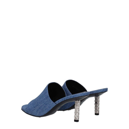 Givenchy Blue Fabric Platform Sandals with open toe and denim mid heels, leather sole, style code BE3083E1TM420, casual style.