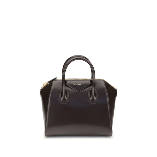 Givenchy Brown Calf Leather Bos Taurus Handbag with glossy finish and removable strap.