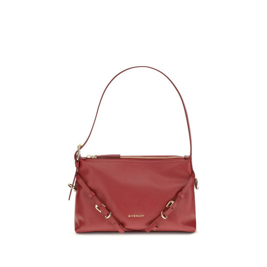 Givenchy Red Calf Leather Bos Taurus Shoulder Bag with gold-tone details and embossed logo, featuring an adjustable strap and zippered closure.