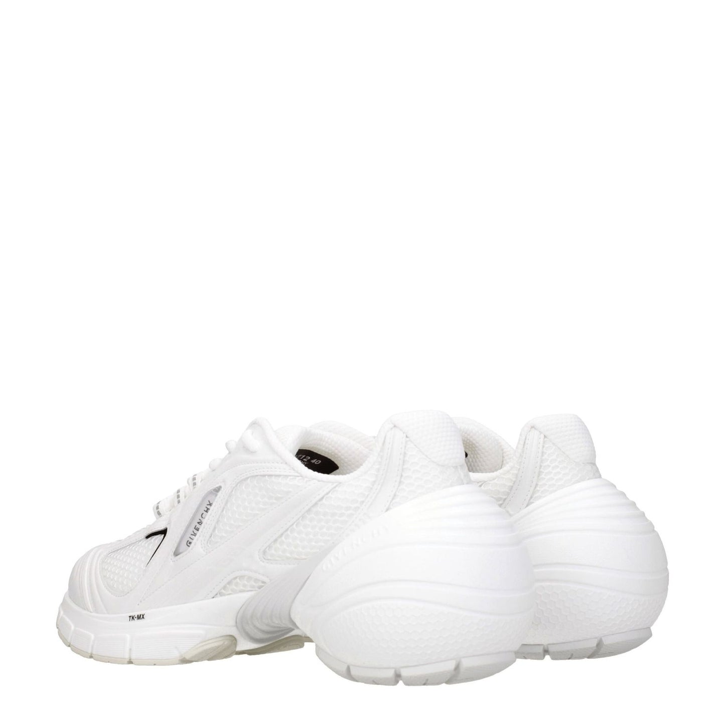Givenchy White Fabric Athletic Sneakers with lace-up closure, front and side logo details, round toe, rubber sole, and mid heel height.