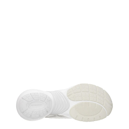 Sole view of Givenchy White Fabric Athletic Sneakers, featuring rubber sole and round toe design.