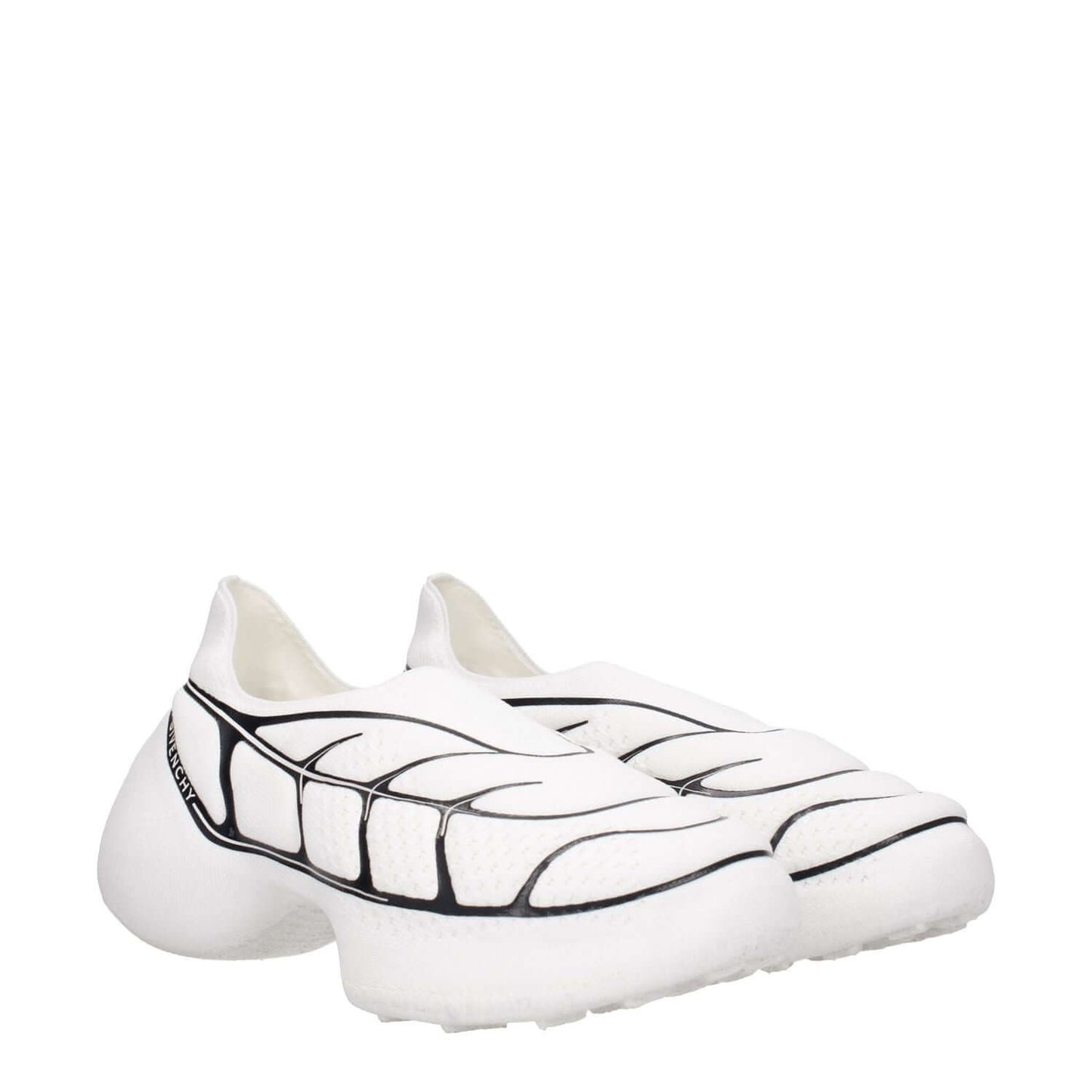 Givenchy White Fabric Low Top Sneakers with side logo and round toe design in casual style, featuring mid heels and a fabric sole.