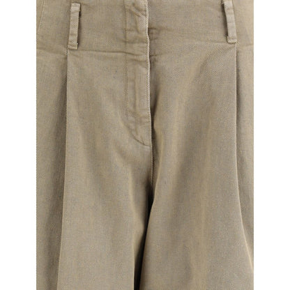 Close-up of Golden Goose Bicolor Cotton Casual Pants showcasing front zipper, button closure, and tailored darts for modern style and comfort.