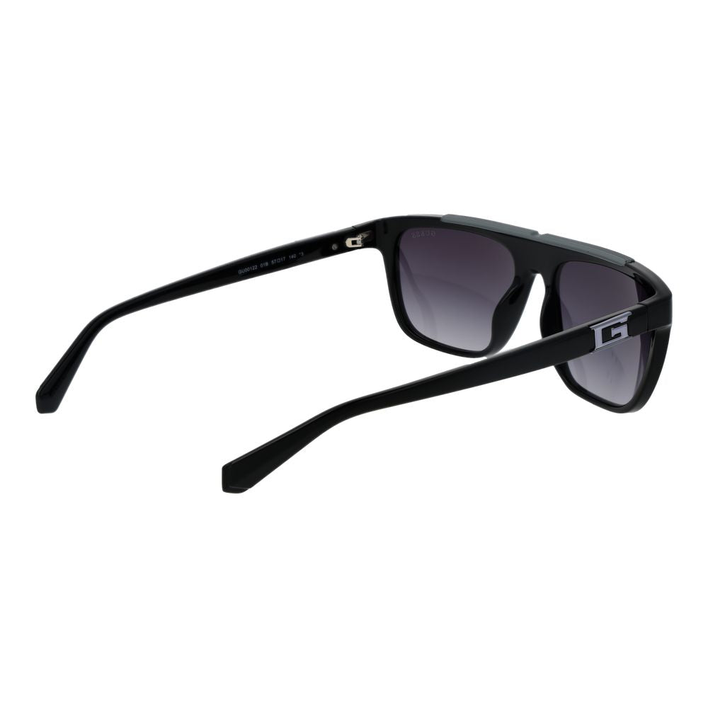 Guess Black Men Sunglass, black stainless steel frame, full-rim rectangle style with grey gradient lenses, 100% UVA & UVB protection.