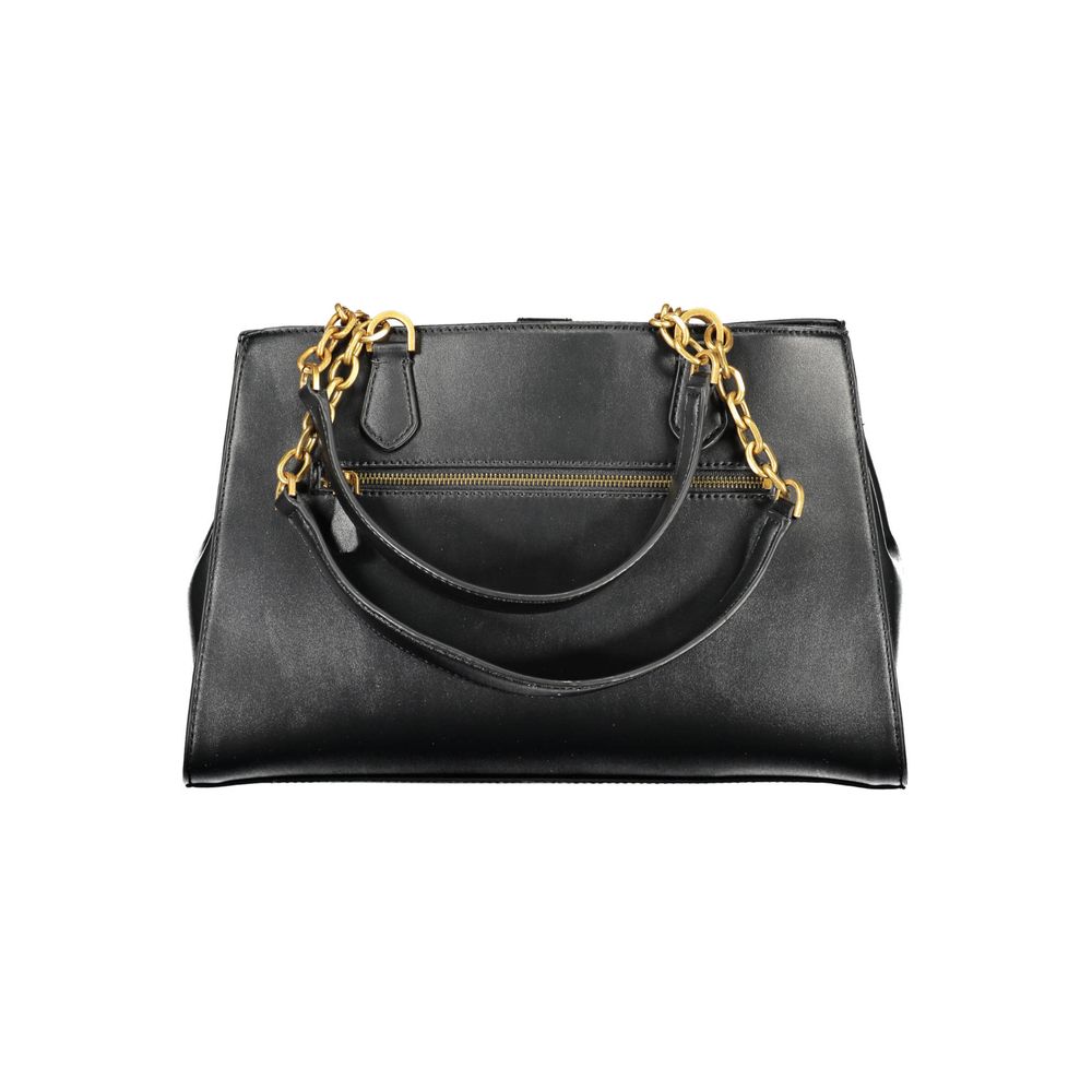 Guess Jeans Black Polyethylene Women Handbag with gold chain straps and zipper pocket.
