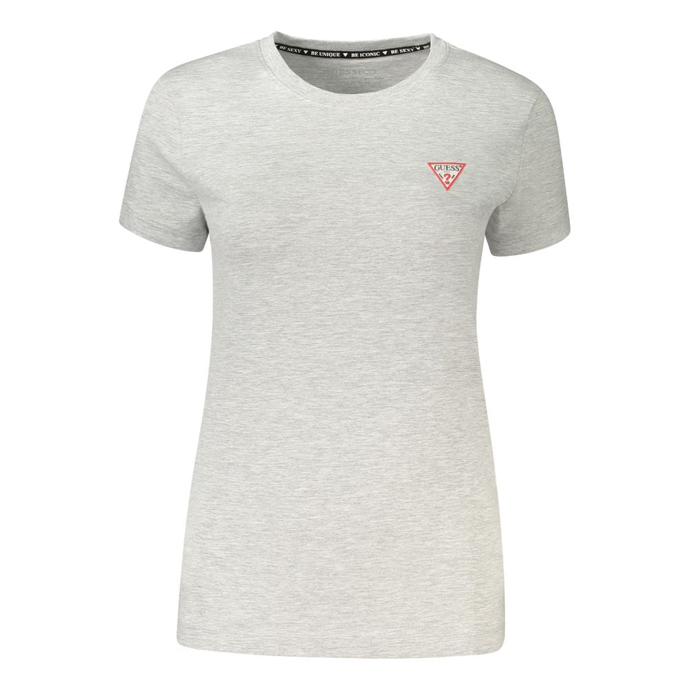 Guess Jeans Gray Cotton T-Shirt with short sleeves, wide neck, and logo design made from organic cotton