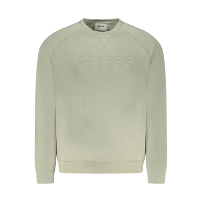 Guess Jeans Green Cotton Men Sweater with iconic logo, urban chic crewneck made from cotton and polyester blend for style and comfort.