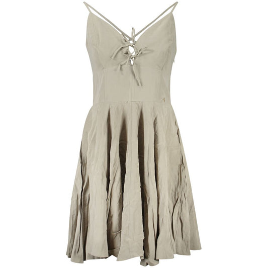 Guess Jeans Green Modal Women Dress with sweetheart neckline and thin crossed straps, perfect for chic events.