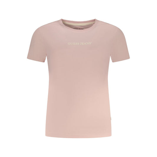 Guess Jeans Pink Cotton T-Shirt with short sleeves, crew neck, logo print, made from organic cotton.