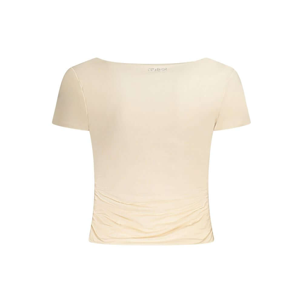 Back view of Guess Jeans Pink Modal Women Top, short sleeve with stylish neckline, pink hue, perfect for chic weekend wear.