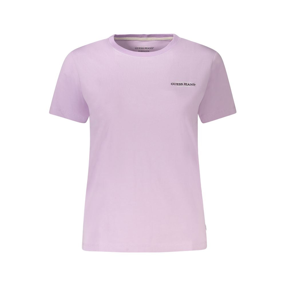 Guess Jeans Purple Cotton Women T-Shirt with crew neck and short sleeves, featuring the iconic Guess logo on the front.