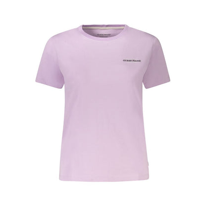 Guess Jeans Purple Cotton Women T-Shirt with crew neck and short sleeves, featuring the iconic Guess logo on the front.