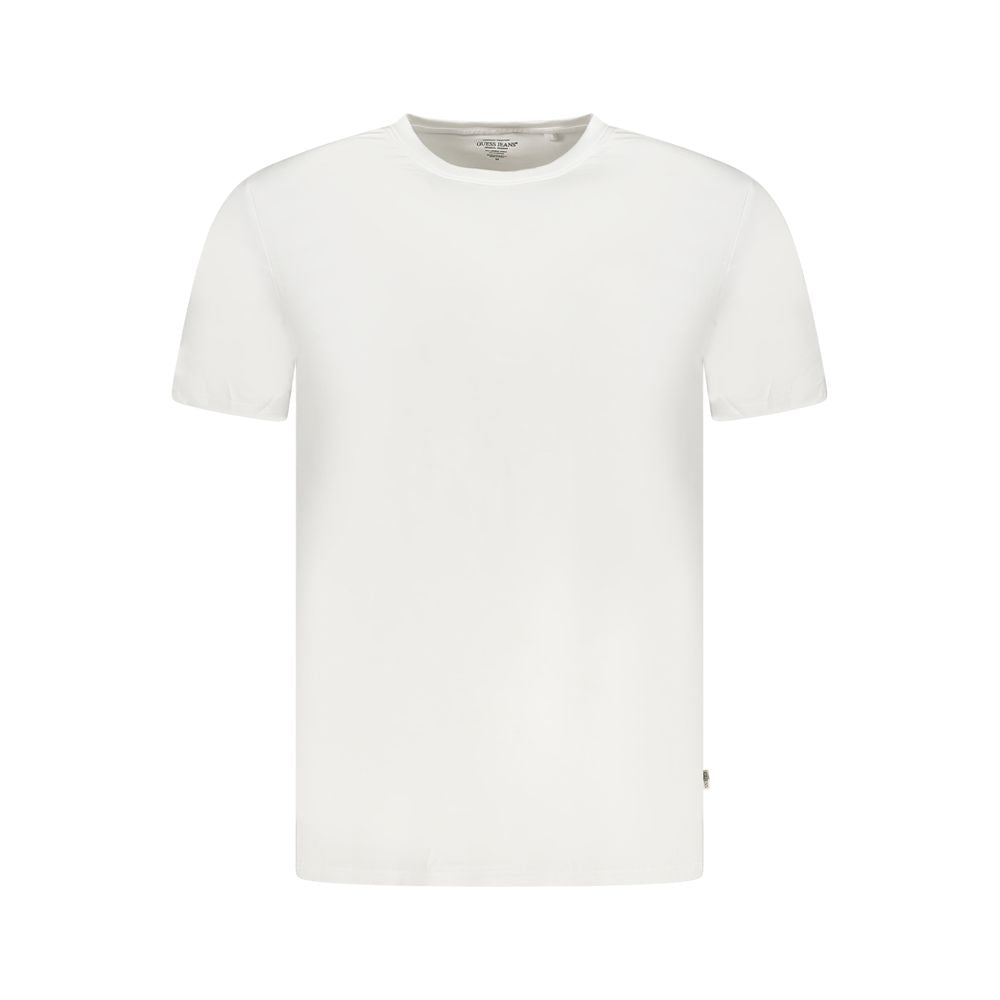 Guess Jeans White Elastane T-Shirt with short sleeves, crew neck, and logo detail