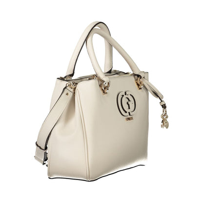 Guess Jeans White Polyethylene Women Handbag with twin handles and detachable strap, showcasing Guess logo for stylish functionality.