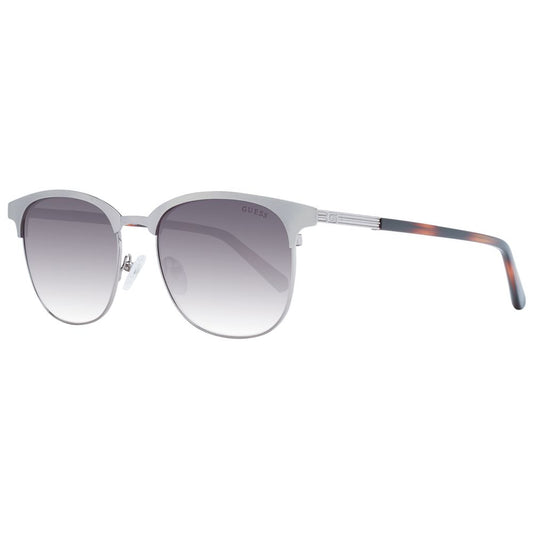Guess Silver Metal Sunglasses with full-rim silver frames and grey gradient lenses, designed for men. Includes branded case. 100% UVA & UVB protection.